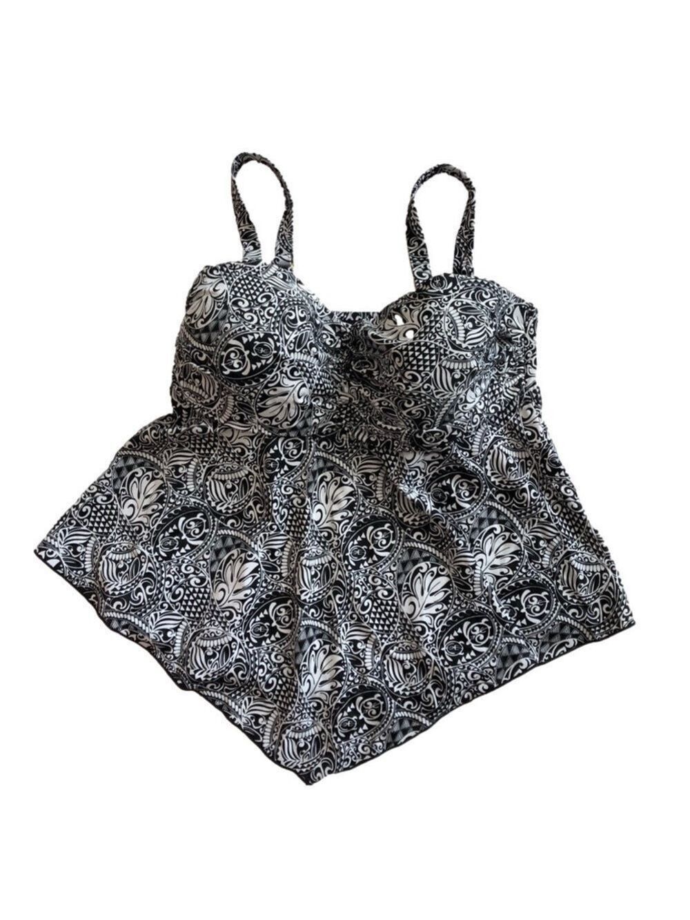 A Shore Fit Size 12 tankini top black white molded cups adjustable straps